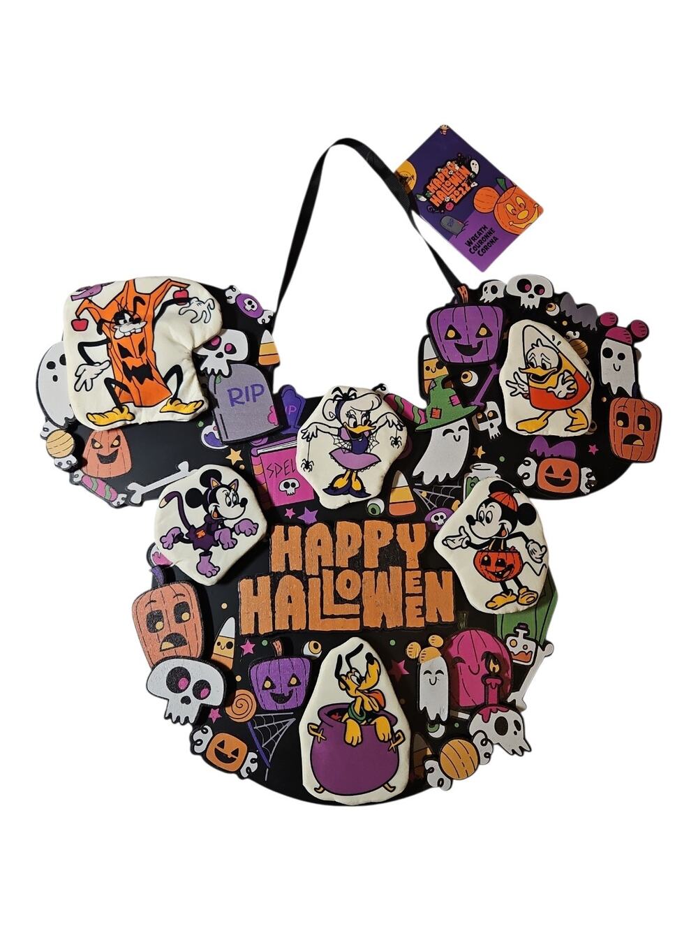 Disney Parks Mickey Minnie Mouse Goofy & Friends Happy Halloween Door Wreath